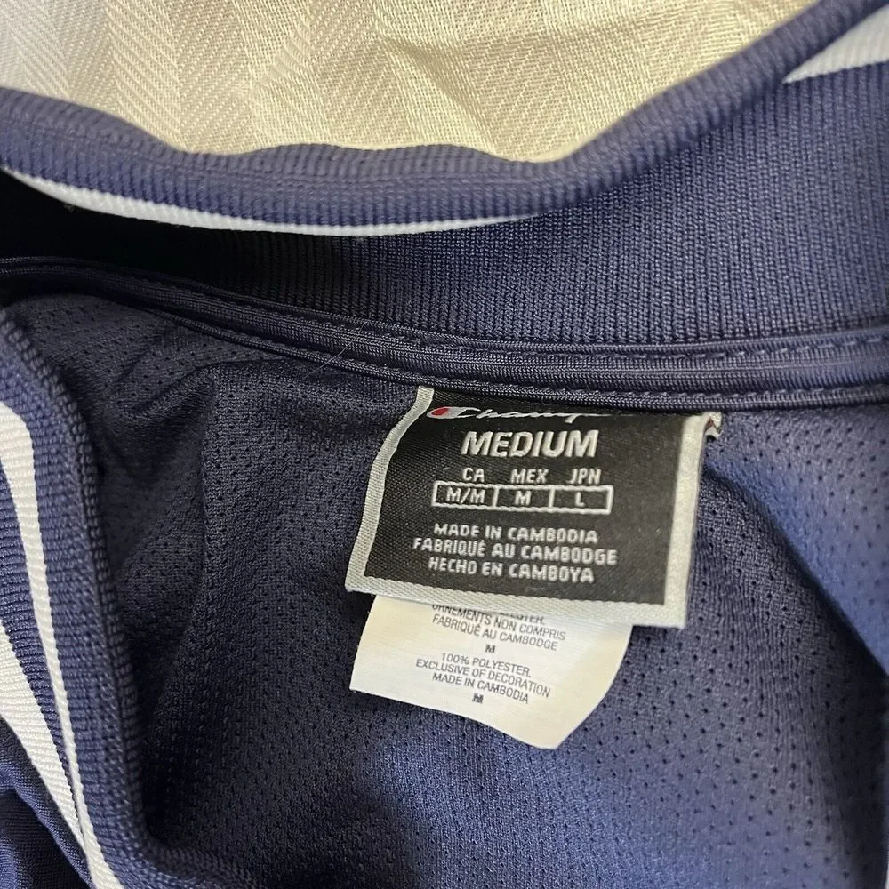 Women Jacket Track Champion‎ Med Blue Cropped Full Zip VTG Logo Casual Training
